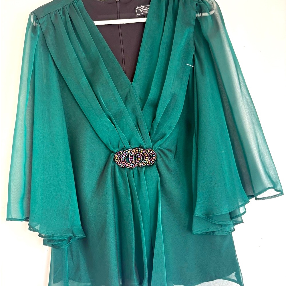 Dressbarn Green Asymmetrical Embellished Blouse